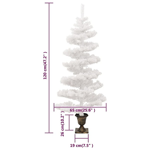 mākslīgā Ziemassvētku egle podā, spirālveida, balta, 120 cm