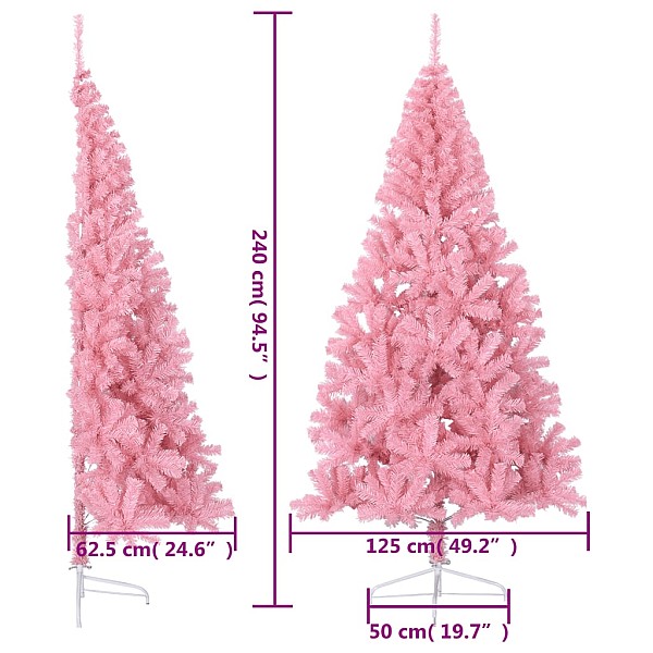 mākslīgā Ziemassvētku egle ar statīvu, pusapaļa, 240 cm, rozā