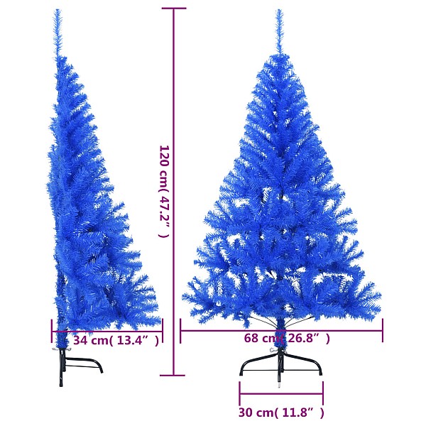 mākslīgā Ziemassvētku egle ar statīvu, pusapaļa, 120 cm, zila