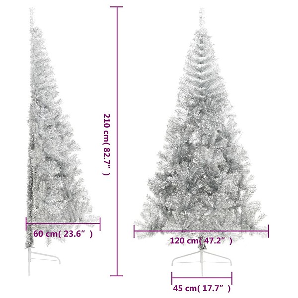 mākslīgā Ziemassvētku egle ar statīvu, 210 cm, sudrabaina, PET