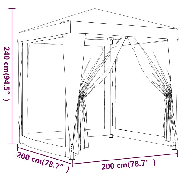 svinību telts, ar 4 sieta sienām, 2x2 m, zila, HDPE