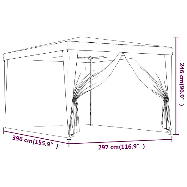 svinību telts, ar 4 sieta sienām, 3x4 m, zila, HDPE