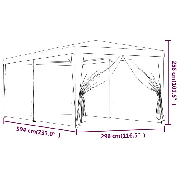 svinību telts, ar 6 sieta sienām, 3x6 m, zila, HDPE