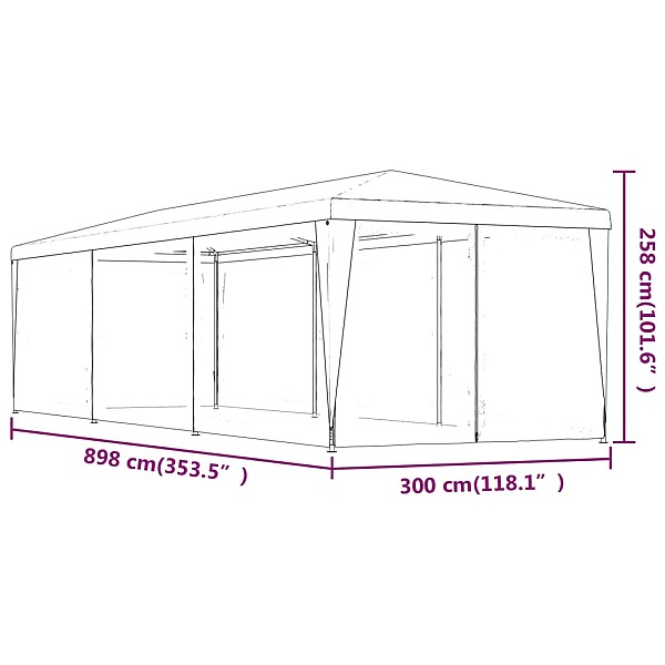 svinību telts, ar 8 sieta sienām, 3x9 m, zaļa, HDPE