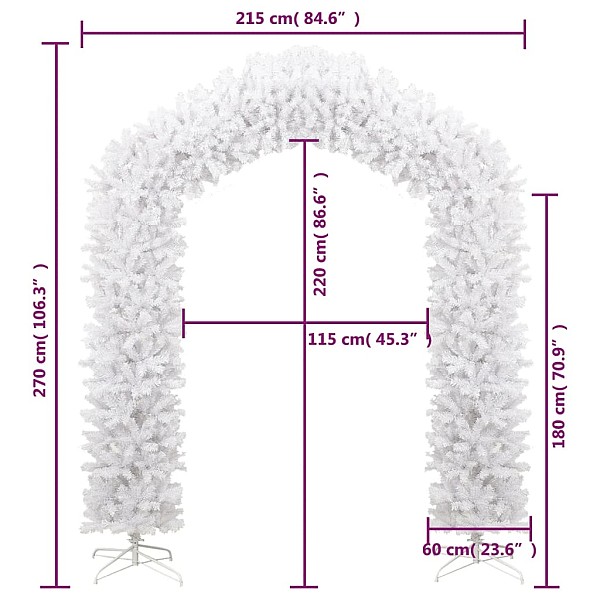 Ziemassvētku arka ar skujām, balta, 270 cm