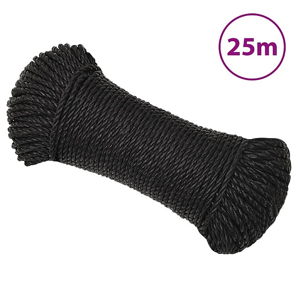 darba virve, melna, 6 mm, 25 m, polipropilēns