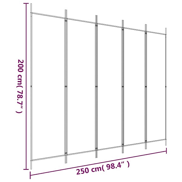 5-paneļu istabas aizslietnis, 250x200 cm, balts audums