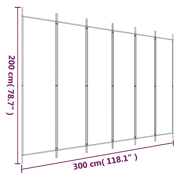 6 paneļu istabas aizslietnis, balts, 300x200 cm, audums