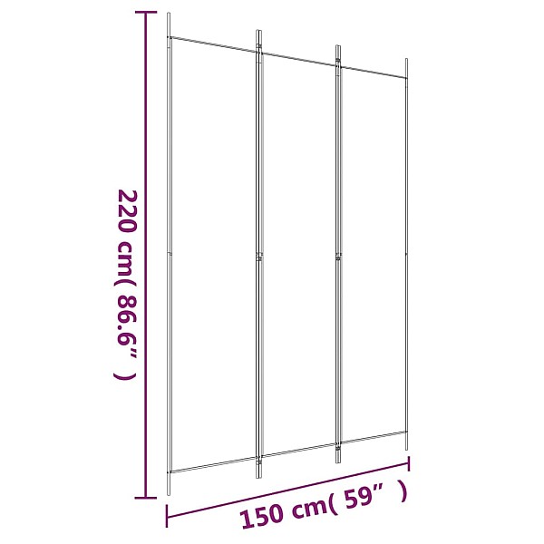 3-paneļu istabas aizslietnis, 150x220 cm, balts audums