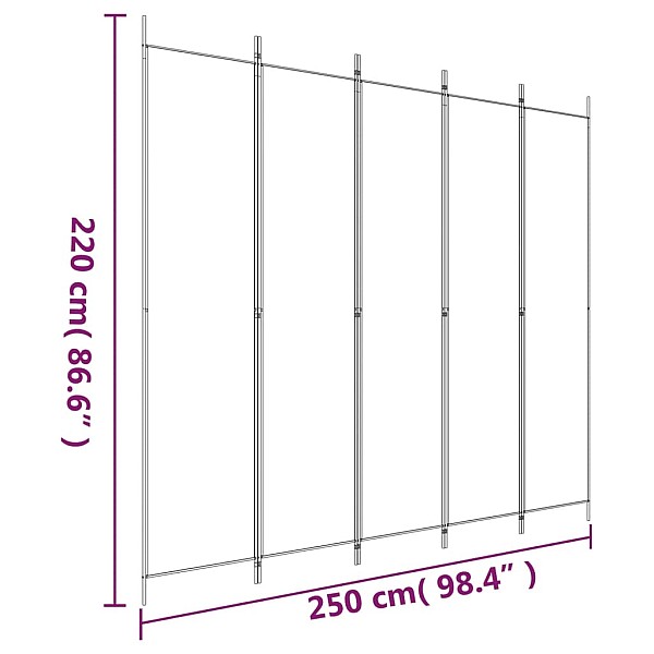 5-paneļu istabas aizslietnis, 250x220 cm, balts audums