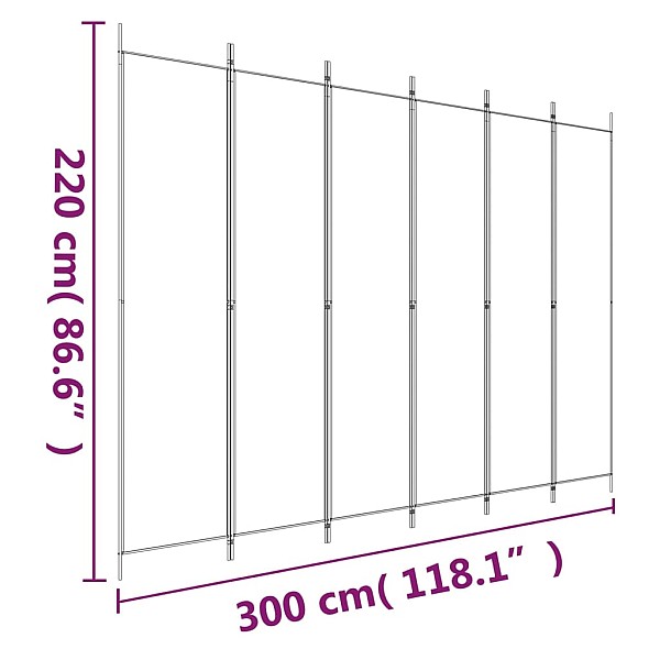 6 paneļu istabas aizslietnis, balts, 300x220 cm, audums