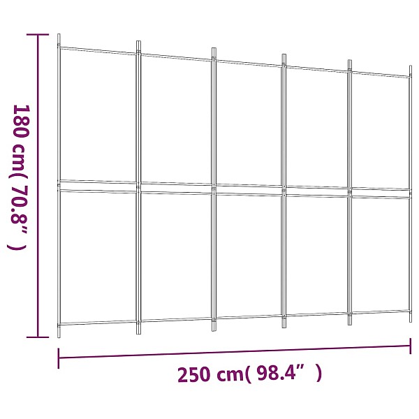 5 paneļu istabas aizslietnis, 250x180 cm, balts audums