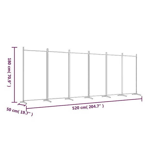 6-paneļu istabas aizslietnis, 520x180 cm, antracītpelēks audums