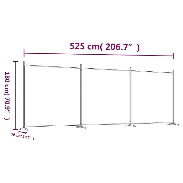 3 paneļu istabas aizslietnis, balts, 525x180 cm, audums