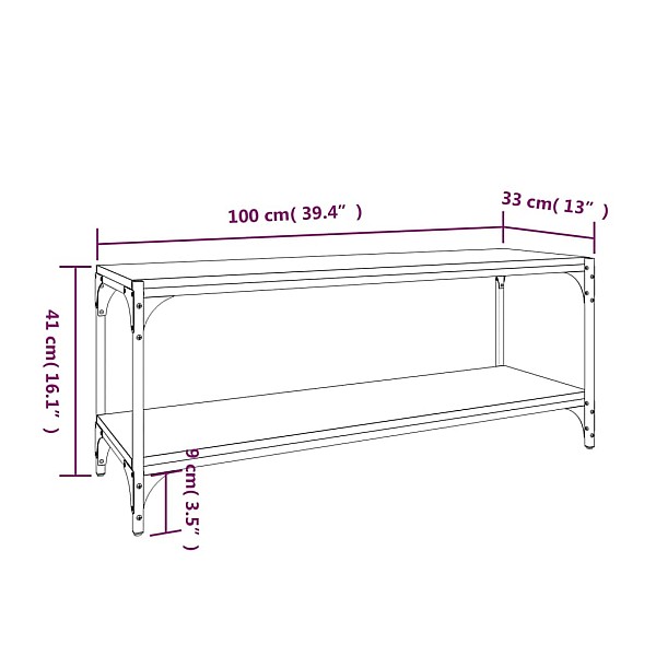 TV galdiņš, pelēks, 100x33x41 cm, inženierijas koks, tērauds