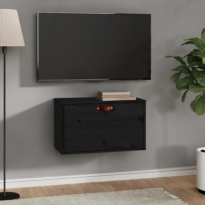 sienas skapītis, melns, 60x30x35 cm, priedes masīvkoks