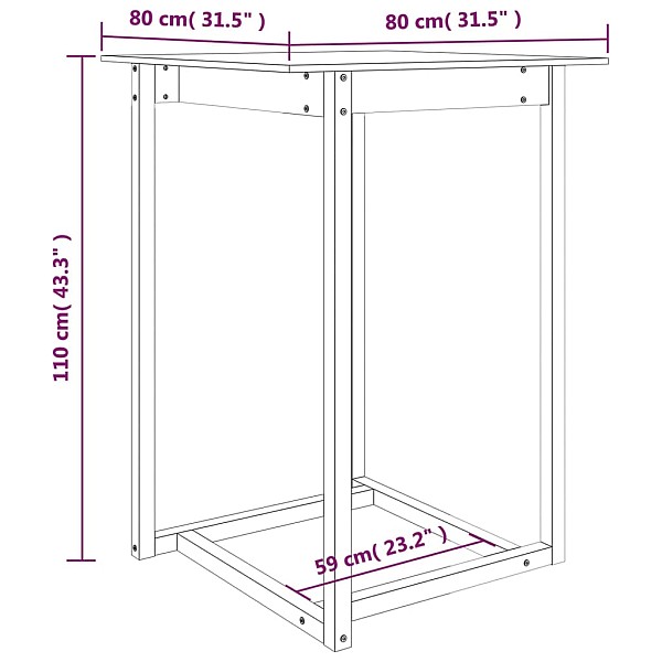 bāra galds, 80x80x110 cm, priedes masīvkoks