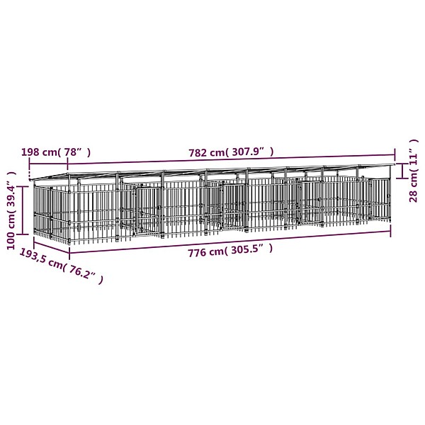 suņu voljērs ar jumtu, 15,02 m², tērauds