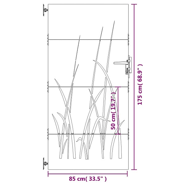 dārza vārti, 85x175 cm, tērauds ar rūsas efektu, zāles dizains