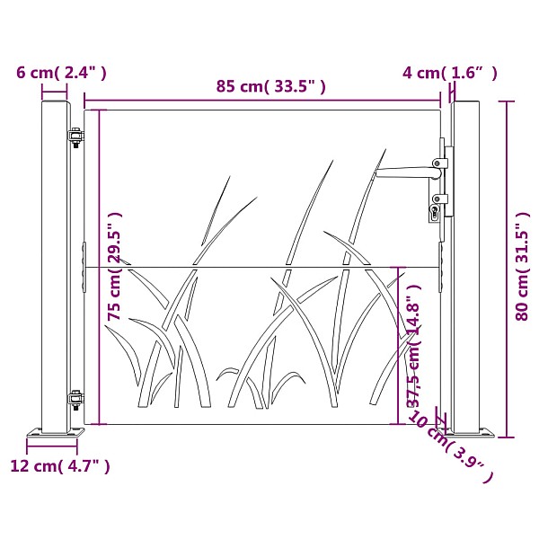dārza vārti, 105x80 cm, tērauds ar rūsas efektu, zāles dizains
