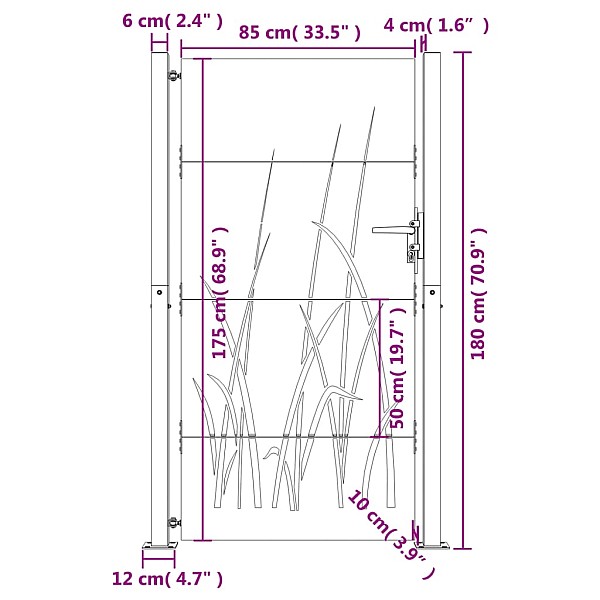 dārza vārti, 105x180 cm, tērauds ar rūsas efektu, zāles dizains