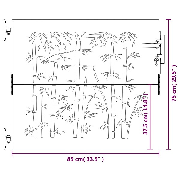 dārza vārti, 85x75 cm, tērauds, rūsas efekts, bambusa dizains