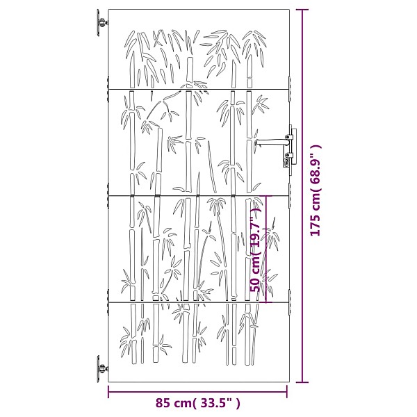 dārza vārti, 85x175 cm, tērauds, rūsas efekts, bambusa dizains