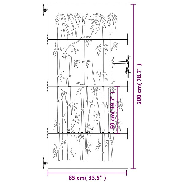 dārza vārti, 85x200 cm, tērauds, rūsas efekts, bambusa dizains