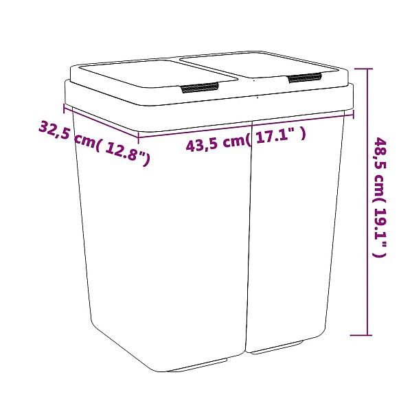 dubultā atkritumu tvertne, balta, 2x25 l