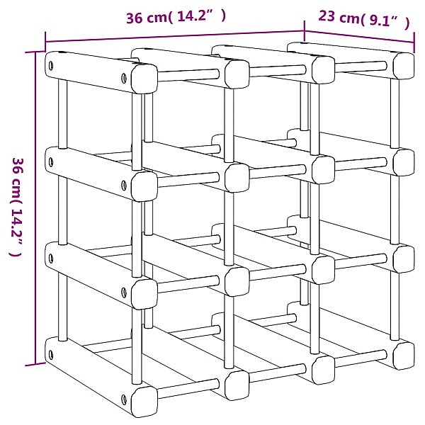 vīna pudeļu plaukts 12 pudelēm, 36x23x36 cm, priedes masīvkoks