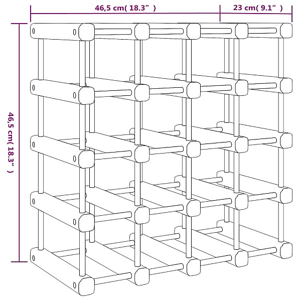 vīna pudeļu plaukts 20 pudelēm, 46,5x23x46,5 cm, priedes koks