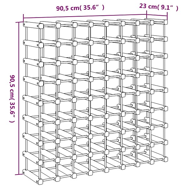vīna pudeļu plaukts 72 pudelēm, 90,5x23x90,5 cm, priedes koks