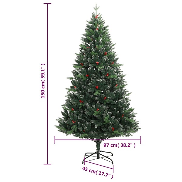 mākslīgā Ziemassvētku egle ar sarkanām ogām, 150 cm