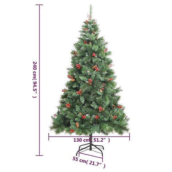 mākslīgā Ziemassvētku egle ar čiekuriem un ogām, 240 cm