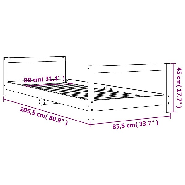 bērnu gultas rāmis, balts, 80x200 cm, priedes masīvkoks