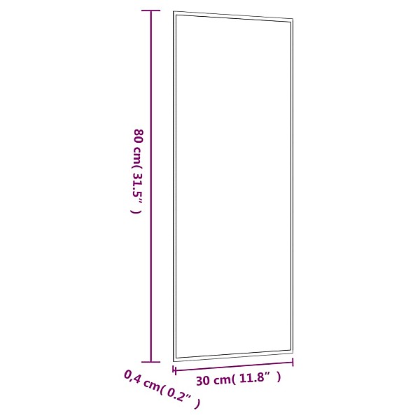 sienas spogulis, 30x80 cm, stikls, taisnstūra