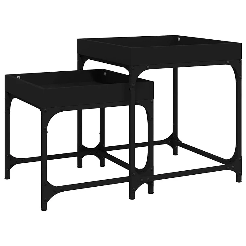Šoniniai staliukai, 2vnt., juodos spalvos, apdirbta mediena Šoniniai staliukai, 2vnt., juodos spalvos, apdirbta mediena
