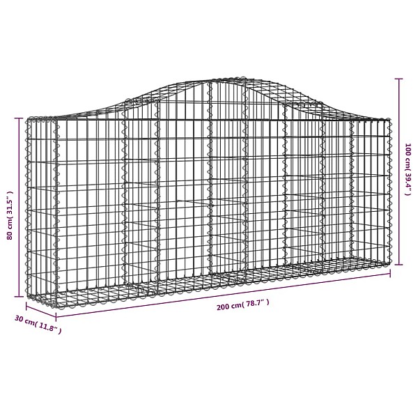 arkveida gabiona grozi, 30 gb., 200x30x80/100cm, cinkota dzelzs