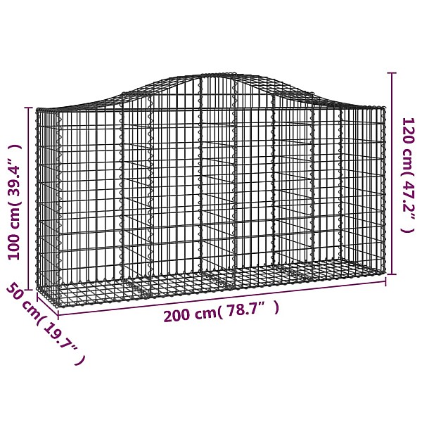 arkveida gabiona grozi, 50gb., 200x50x100/120cm, cinkota dzelzs