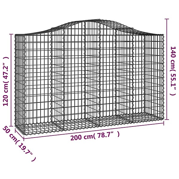 arkveida gabiona grozi, 40 g., 200x50x120/140cm, cinkota dzelzs