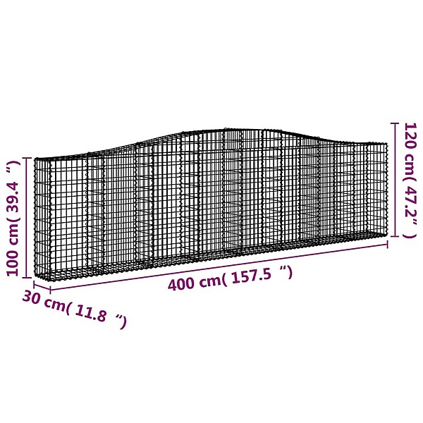 arkveida gabiona grozi, 25gb., 400x30x100/120cm, cinkota dzelzs