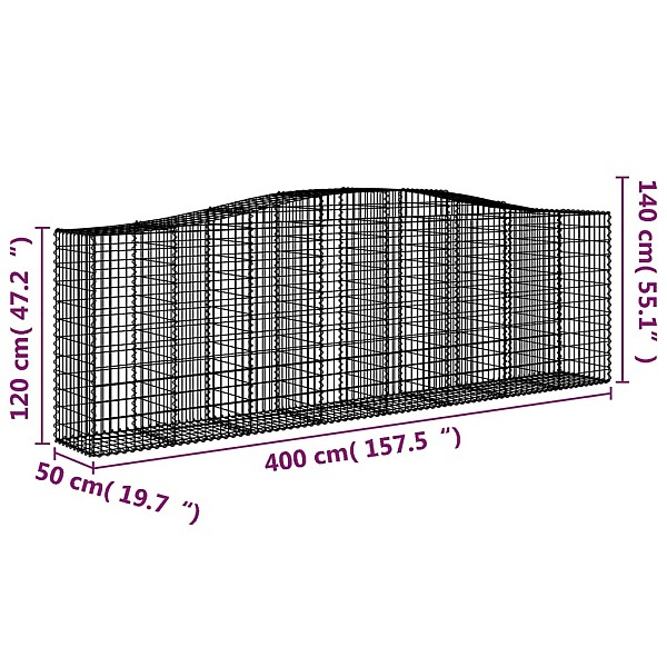 arkveida gabiona grozi, 20gb., 400x50x120/140cm, cinkota dzelzs