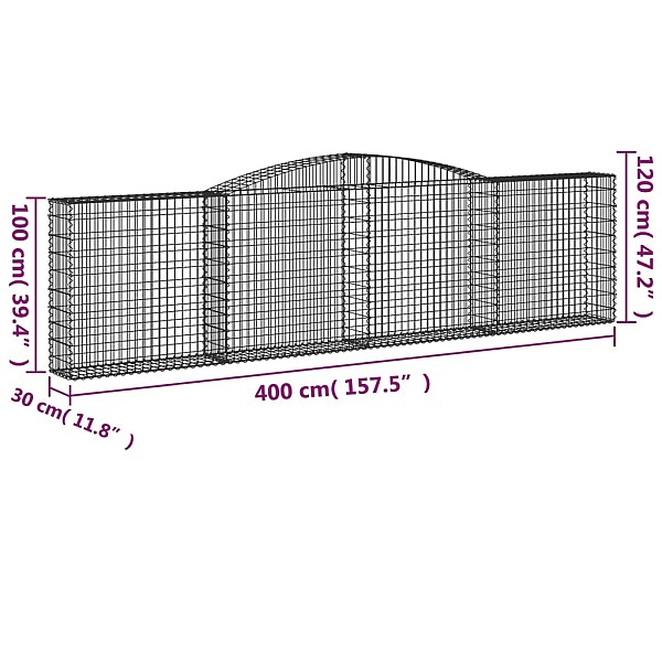 arkveida gabiona grozi, 15gb., 400x30x100/120cm, cinkota dzelzs