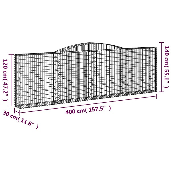 arkveida gabiona grozi, 15gb., 400x30x120/140cm, cinkota dzelzs