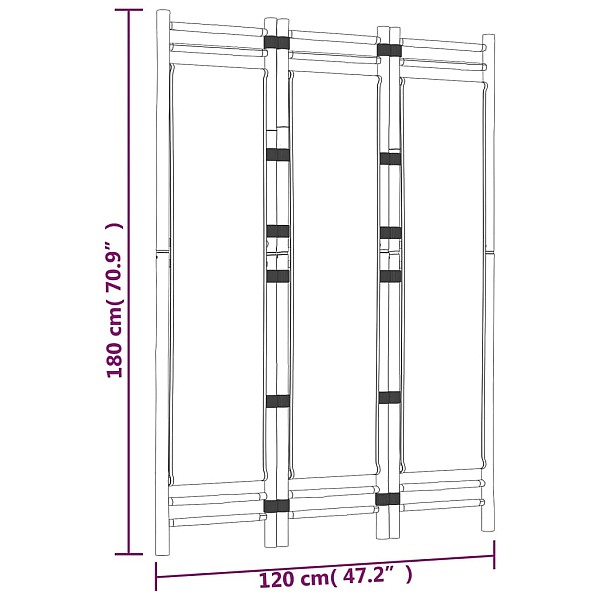 istabas aizslietnis, 3 paneļi, 120 cm, bambuss un audekls