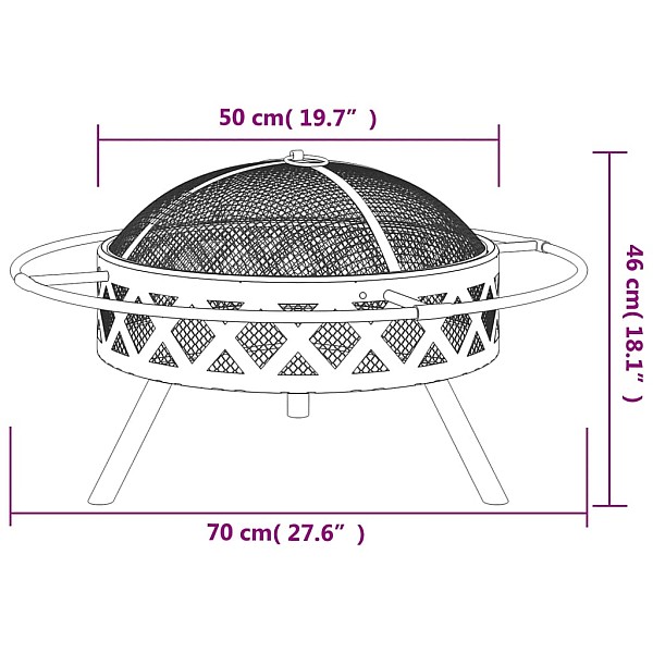 ugunskura trauks ar kruķi, 70 cm, XXL izmērs, tērauds