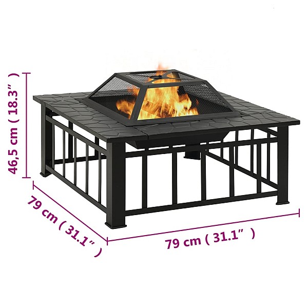 ugunskura trauks ar kruķi, 79x79x46,5 cm, XXL, tērauds