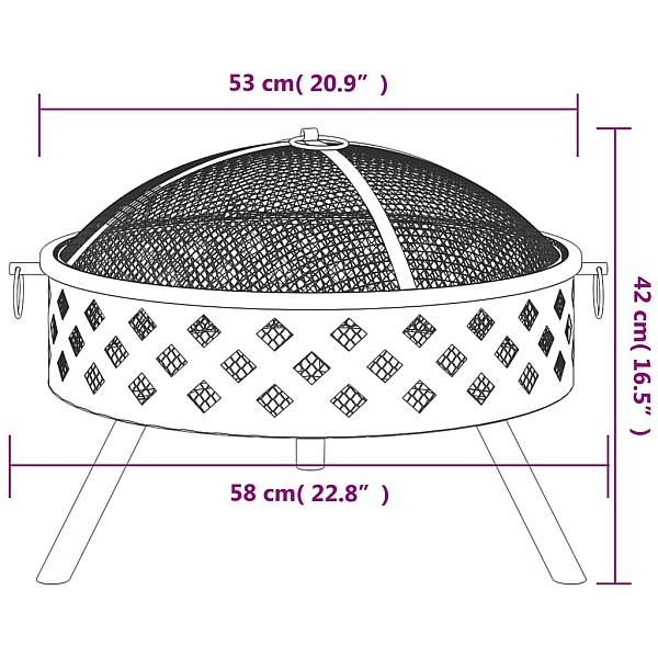 ugunskura trauks ar kruķi, 58 cm, XXL izmērs, tērauds