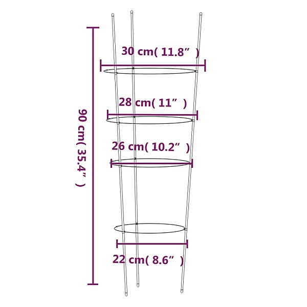 dārza augu mietiņi ar 4 gredzeniem, 5 gb., zaļi, 90 cm, tērauds