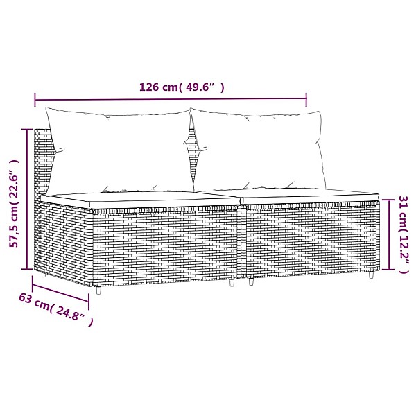 vidējie dārza dīvāni, spilveni, 2 gab., brūna PE rotangpalma